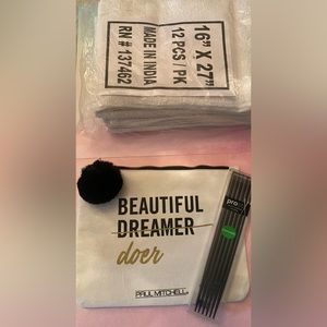 Salon Towels White - cosmetic bag and Paul Mitchell Chop Sticks
